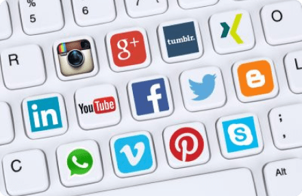 social media icons on a keyboard